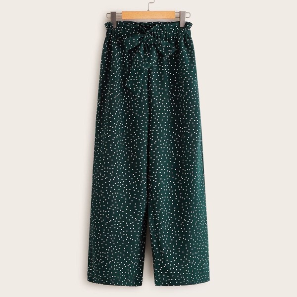 

Allover Polka Dot Tie Front Pants, Green