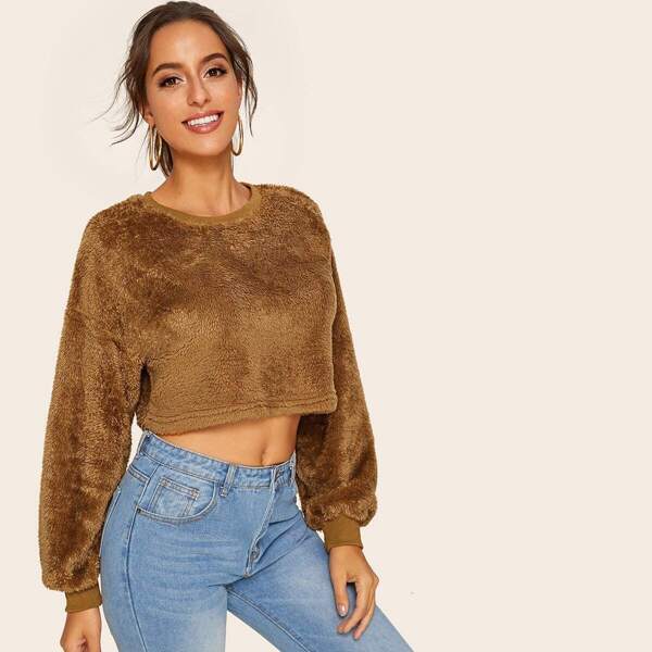 

Drop Shoulder Crop Shearling Teddy Sweatshirt
