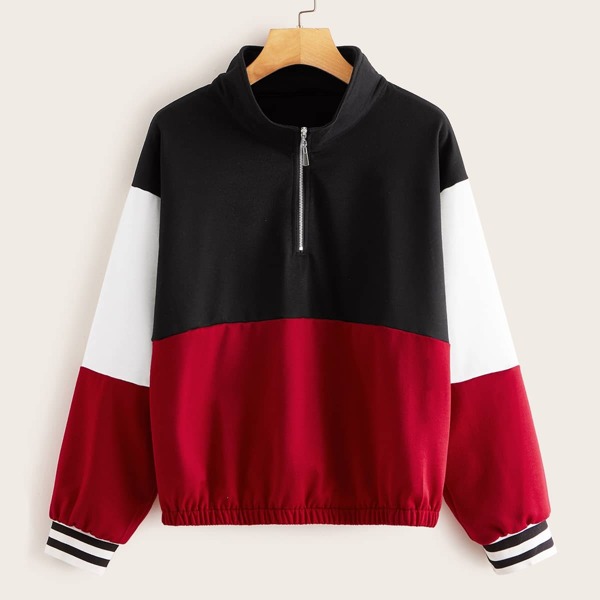 

Zip Front Half Placket Cut And Sew Sweatshirt, Multicolor