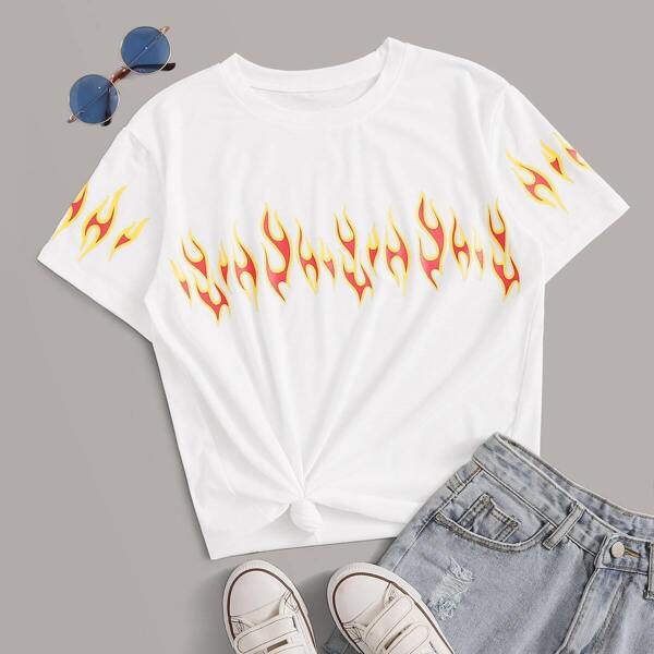 

Fire Print Round Neck Tee