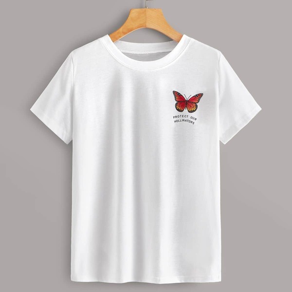 

Butterfly & Letter Graphic Tee, White