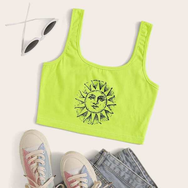 

Neon Lime Sun Print Crop Tank Top