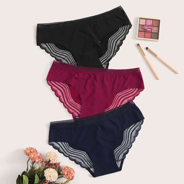 

Scalloped Trim Panty Set 3pack, Multicolor