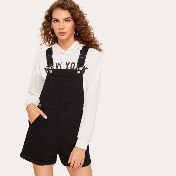 

Solid Pocket Front Denim Overalls