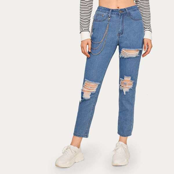 

Ripped Chain Decoration Jeans