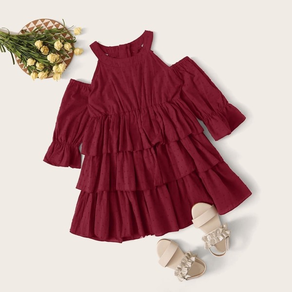 

Toddler Girls Swiss Dot Tiered Layer Halter Dress, Burgundy