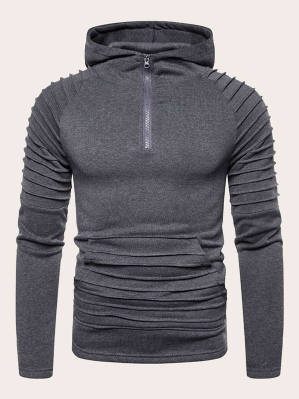 

Men Quarter Zipper Raglan Sleeve Hoodie, Grey
