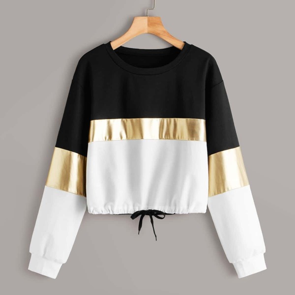 

Cut And Sew Drawstring Hem Sweatshirt, Multicolor