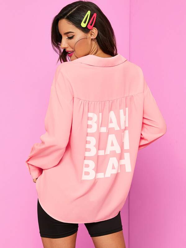 

Letter Graphic Flap Pocket Front Blouse, Pink, Juliana
