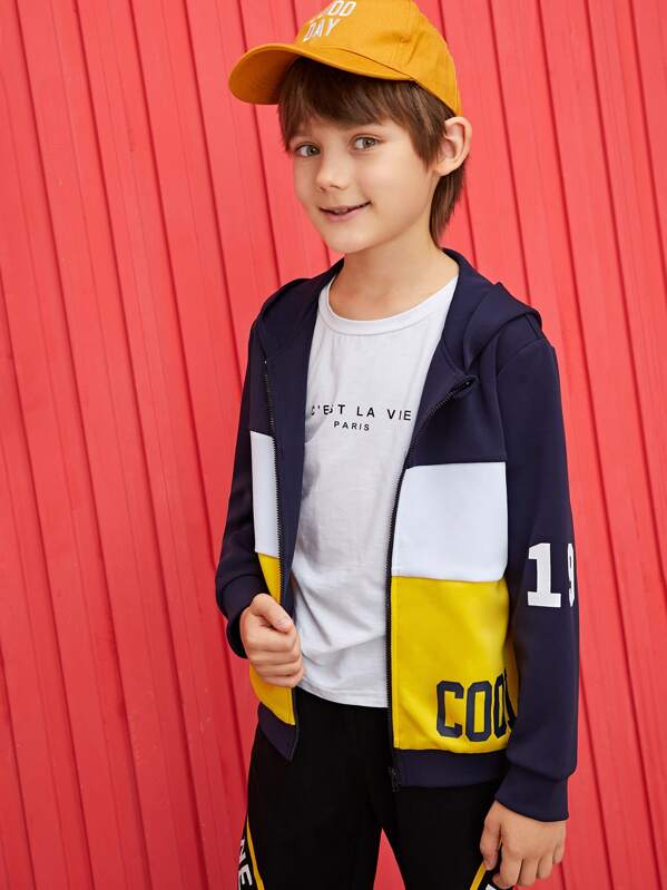 

Boys Colorblock Letter Print Hoodie Jacket, Multicolor, Bogdan