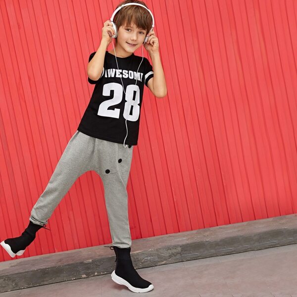 

Boys Tie Waist Button Detail Two Tone Pants