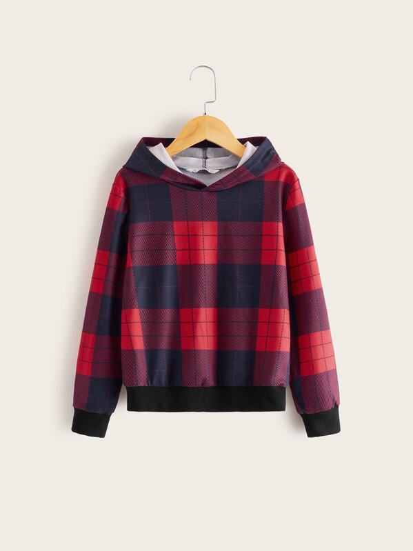 

Boys Plaid Print Hoodie, Multicolor
