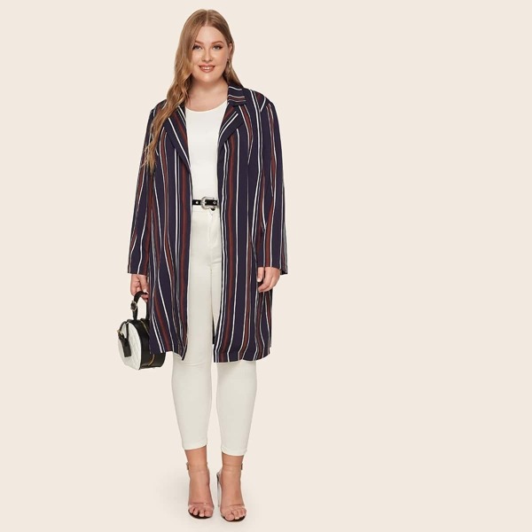 

Plus Notch Collar Striped Coat, Multicolor