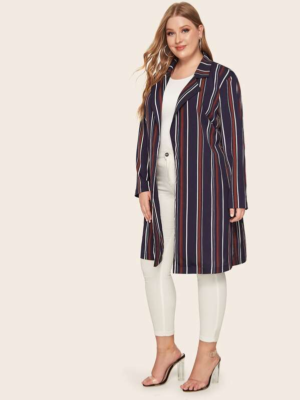 

Plus Notch Collar Striped Coat, Multicolor, Stanis