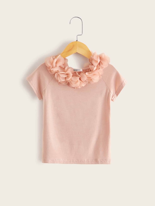 

Футболка с рукавом-регланом и 3D аппликацией для девочек, Розовый