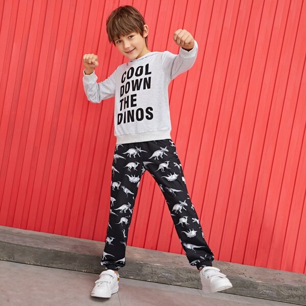 

Boys Slogan Hoodie & Dinosaur Pants Set, Multicolor