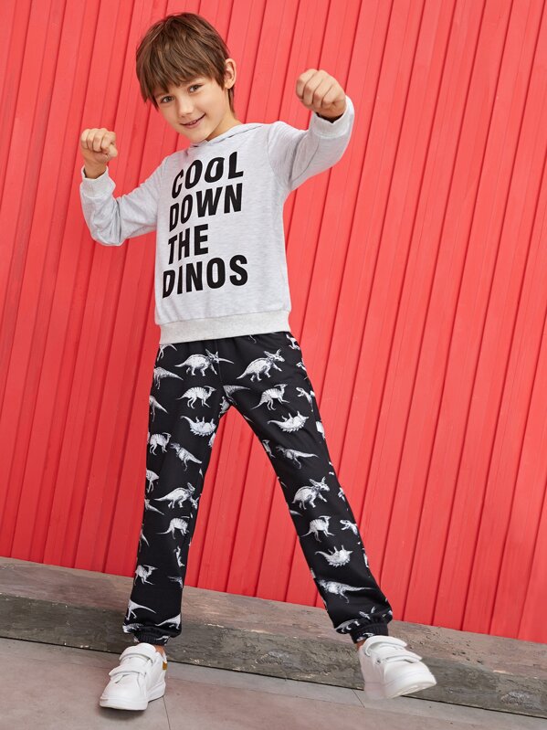 

Boys Slogan Hoodie & Dinosaur Pants Set, Multicolor, Bogdan
