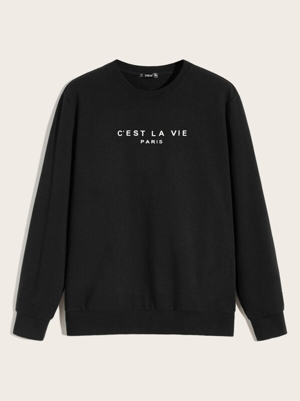 

Men Crew Neck Slogan Graphic Sweatshirt, Black