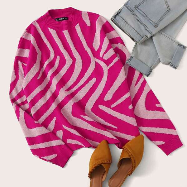 

Zebra Striped Sweater, Pink bright