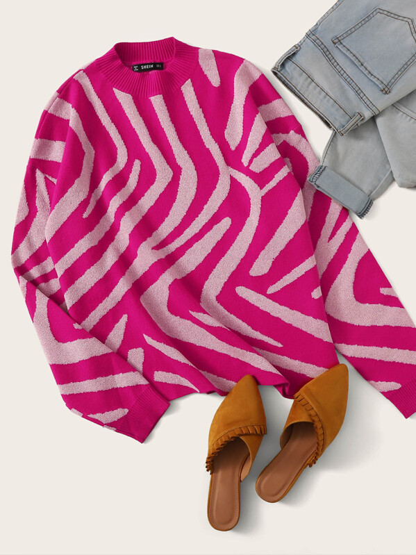 

Zebra Striped Sweater, Pink