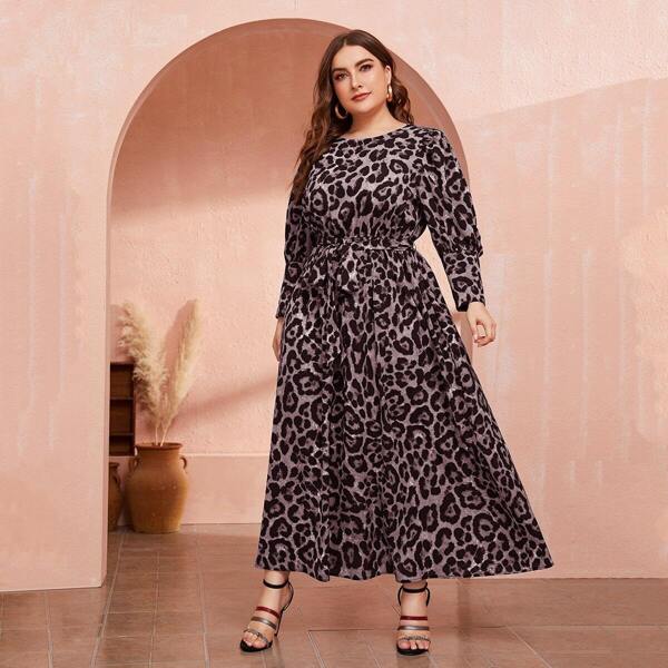 

Plus Gigot Sleeve Leopard Print Belted Dress, Multicolor