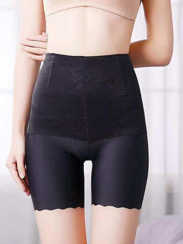 

Flower Pattern High Waist Shapewear Shorts, Black