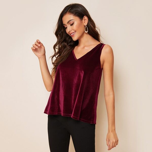 

Double V-Neck Velvet Tank Top