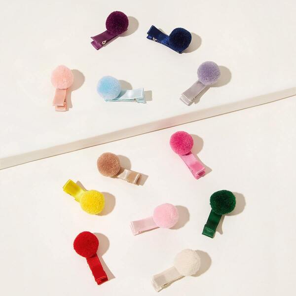 

Toddler Girls Pom Pom Decor Hair Clip 12pcs