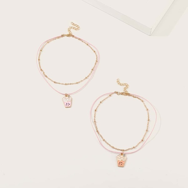

Toddler Girls Ice Cream Charm Layered Necklace 2pcs