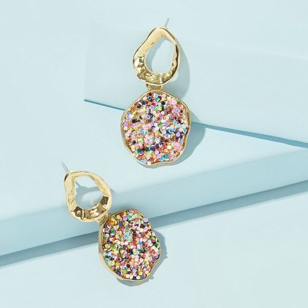 

Textured Beaded Decor Geometric Drop Earrings 1pair, Multicolor