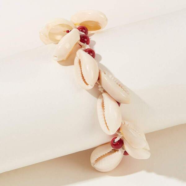 Shell & Bead Design Adjustable Bracelet 1pc, White
