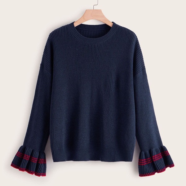 

Plus Flounce Sleeve Drop Shoulder Sweater