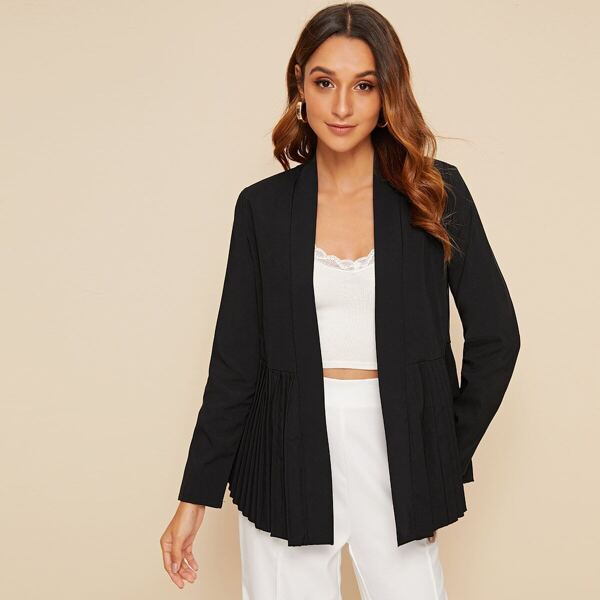 

Open Front Pleated Hem Belted Coat