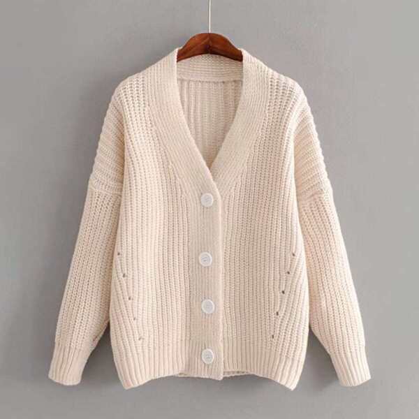 

Solid V-Neck Dropped Shoulder Sweater