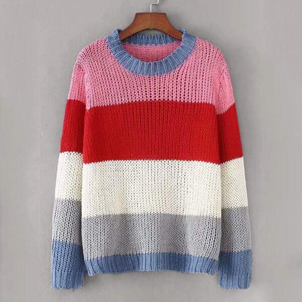 

Colorblock Pointelle Knit Sweater