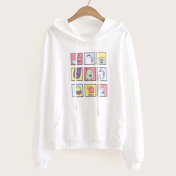 

Cartoon Print Kangaroo Pocket Drawstring Hoodie
