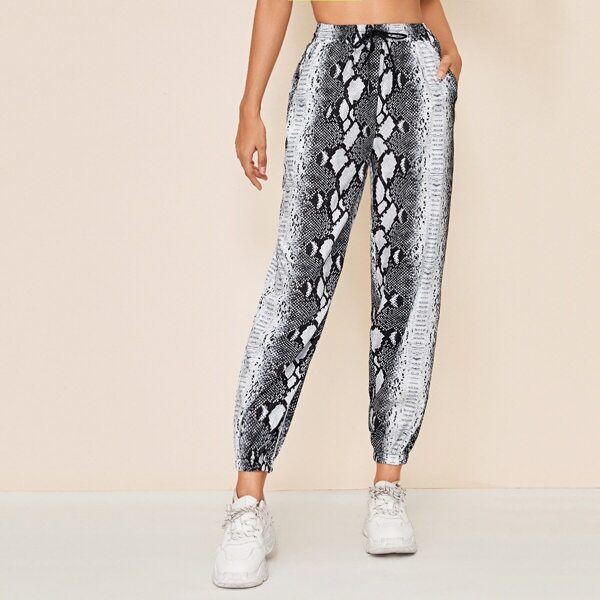 

Snakeskin Print Drawstring Waist Sweatpants, Multicolor