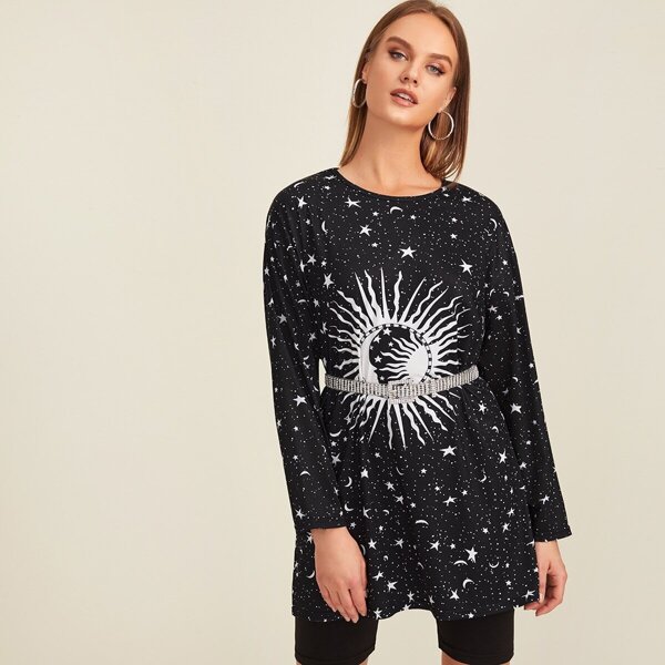 

Galaxy Print Longline Tee Without Belted