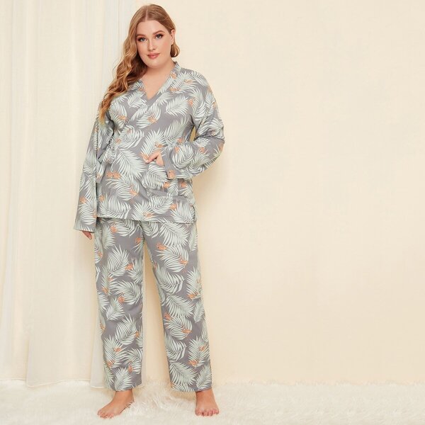 

Plus Tropical Tie Waist Pajama Set