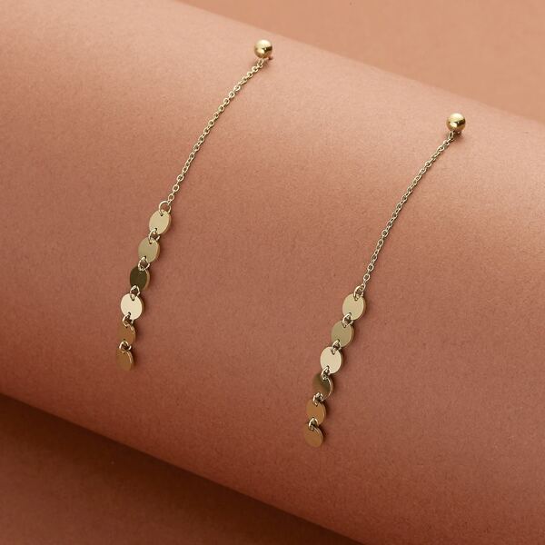 

Chain Link Disc Detail Dangling Earrings