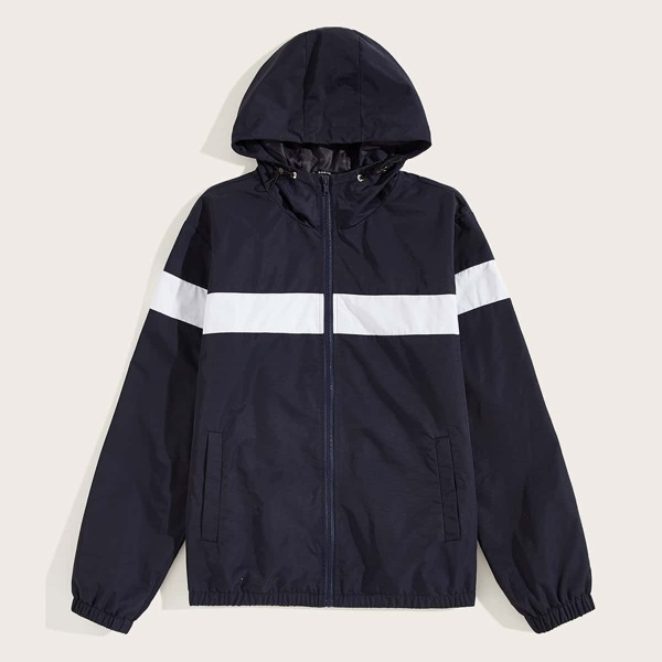 

Men Zip Up Pocket Side Windbreaker Jacket, Navy