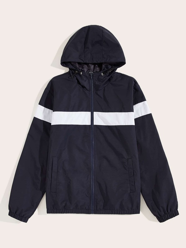 

Men Zip Up Pocket Side Windbreaker Jacket, Navy