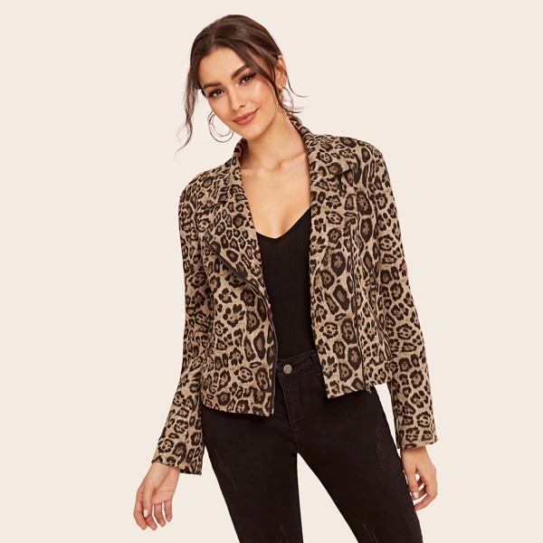 

Pocket Side Leopard Suede Biker Jacket, Multicolor