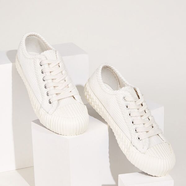 

Lace-up Front Low Top Corduroy Sneakers
