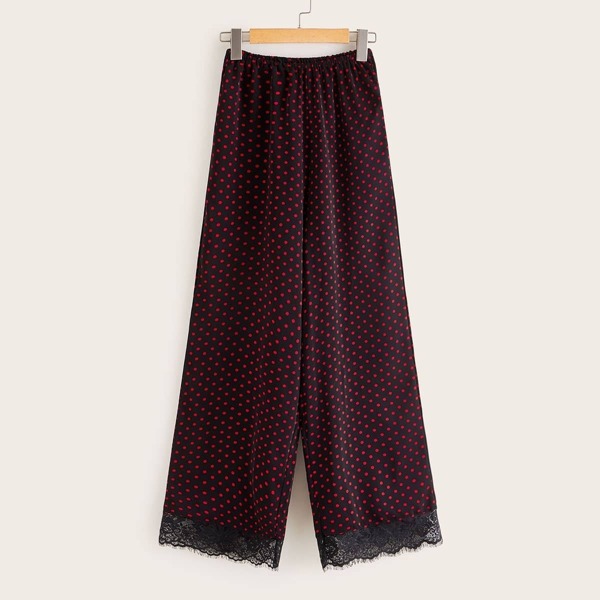 

Polka Dot Contrast Lace Hem Pants, Multicolor