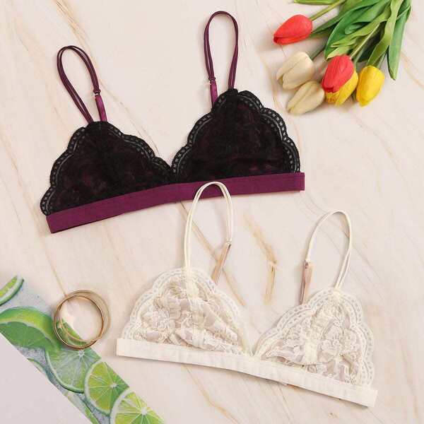 

Scalloped Lace Trim Bra Set 2pack