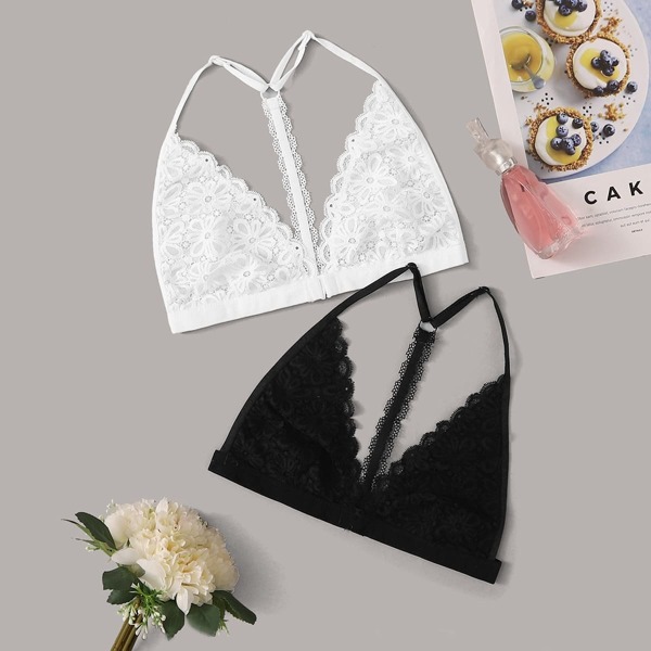 

Floral Lace Scalloped Trim Bra Set 2pack