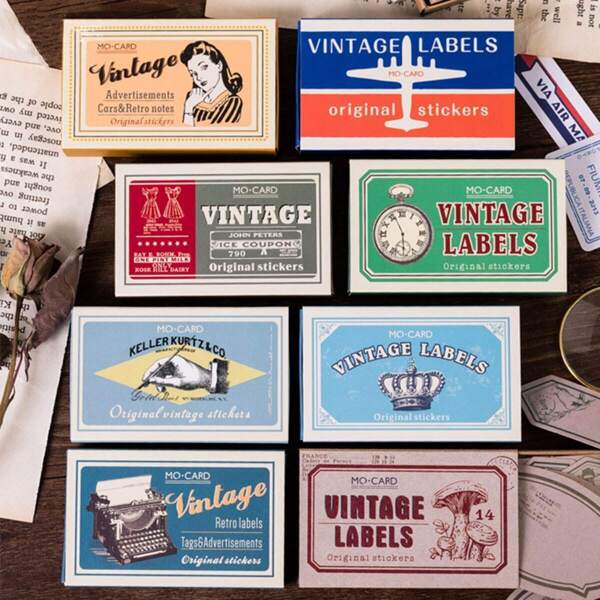

Random Vintage Labels Print Sticker 60pcs