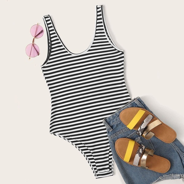

Striped Print Tank Bodysuit