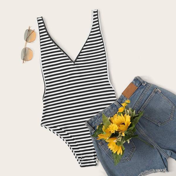 

Striped Drop Armhole Tank Bodysuit